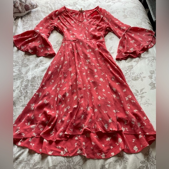 Anthropologie Shoshanna Millie 100% Silk Floral Flare Sleeve Midi Dress 4 Boho - Picture 14 of 16